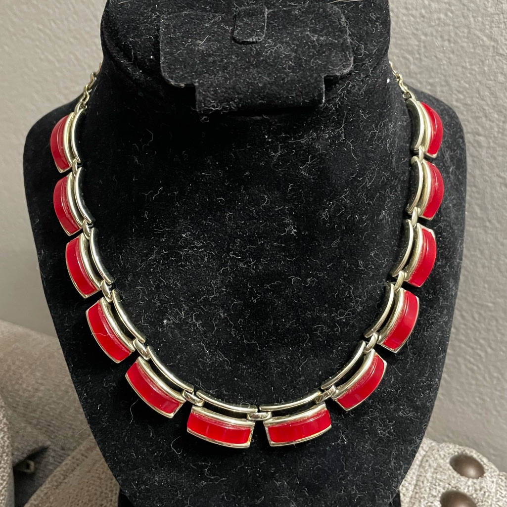 Red And Gold Tone Vintage Necklace
